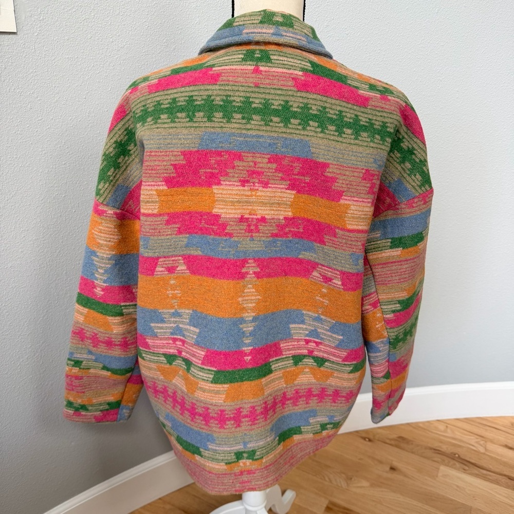 Multicolor Patterned Women's Jacket/Shacket - Bright Stripe Design - Picture 8 of 15